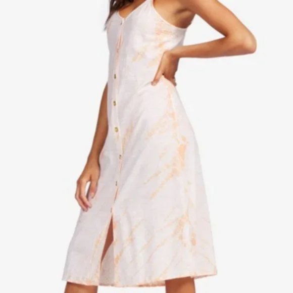 Roxy Wild Ties Button Down Midi Dress Orange Sz S - Picture 2 of 7